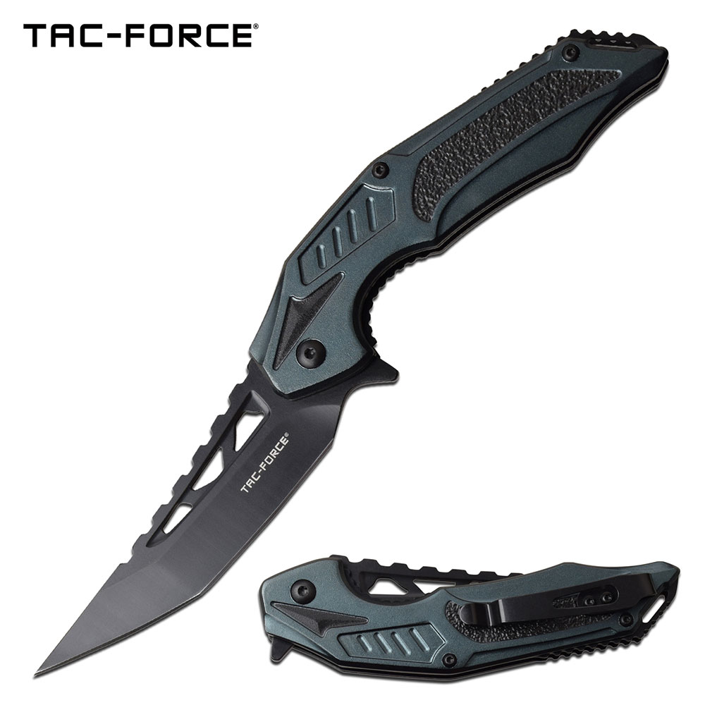 Spring-Assist Folding Knife | Tac-Force Black Upswept Tanto Blade Tactical Blue