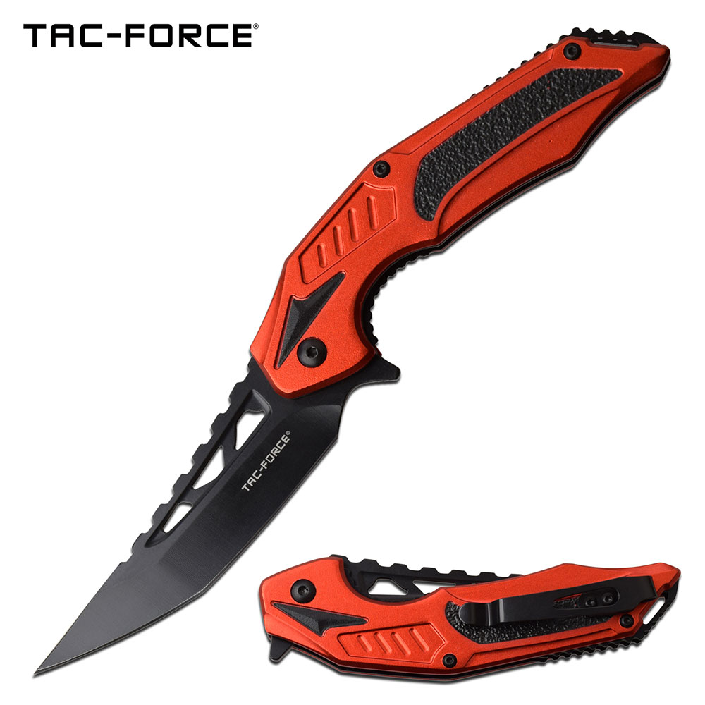 Spring-Assist Folding Knife | Tac-Force Black Upswept Tanto Blade Tactical - Red