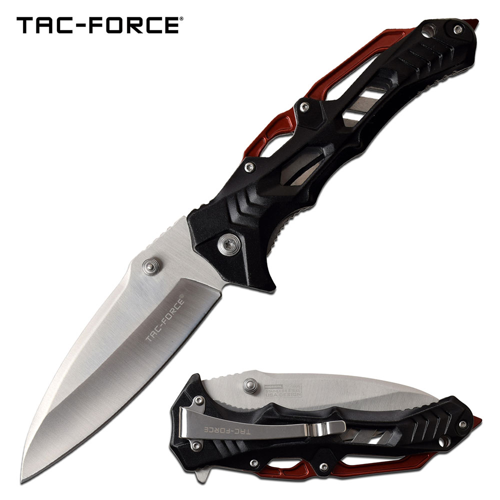 Spring-Assist Folding Knife Tac-Force 3.75in. Blade Tactical Black Red EDC