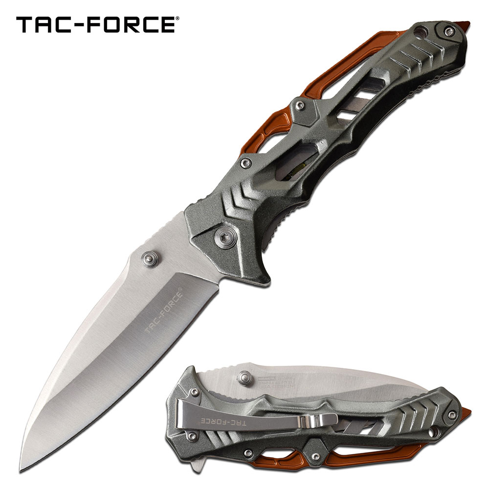 Spring-Assist Folding Knife Tac-Force 3.75in. Blade Tactical Gray Orange EDC