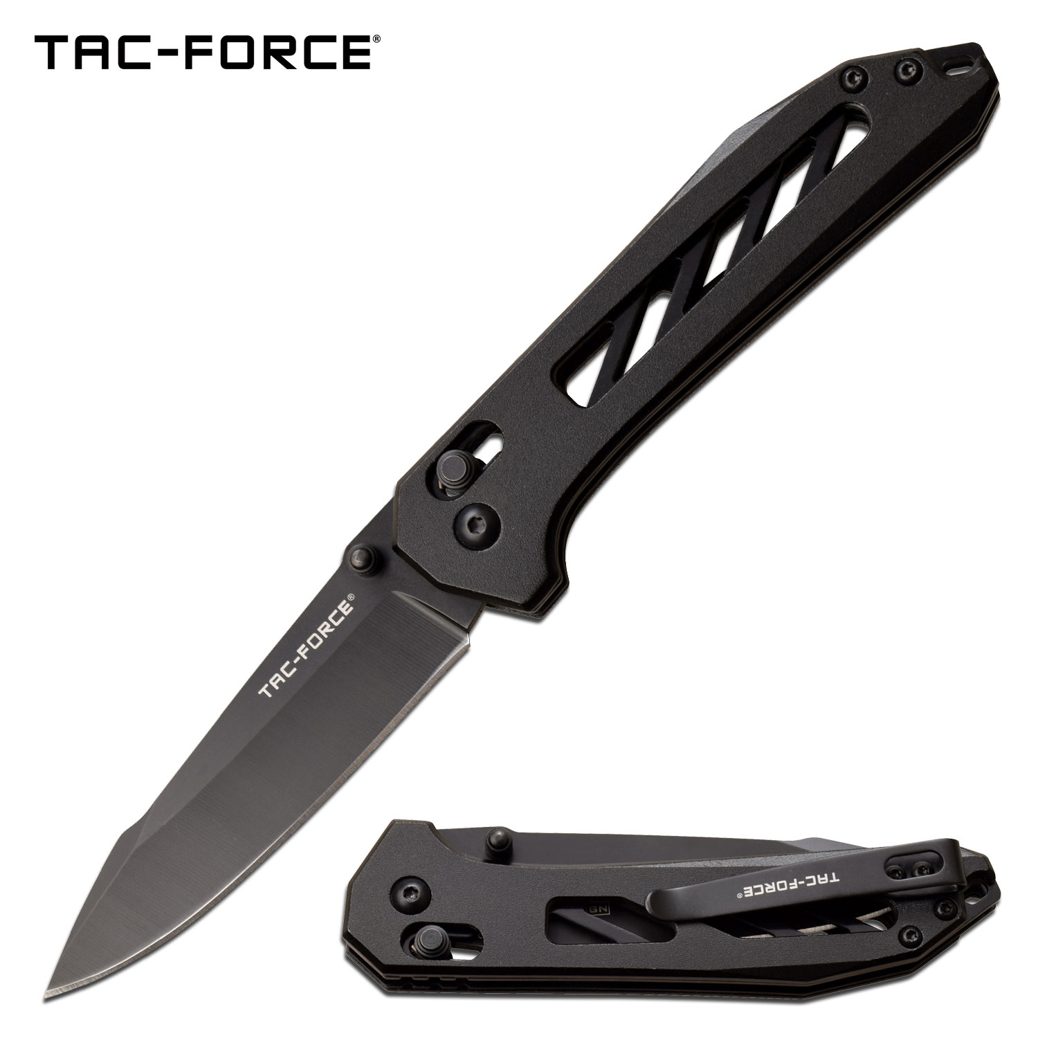 Folding Knife 8in Overall Tac-Force Black Stealth Rapid-Lock Tactical EDC 1035Bk
