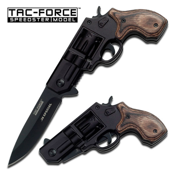 3.25in. Blade Black .38 Special Revolver Spring-Assisted Pocket Folding Knife