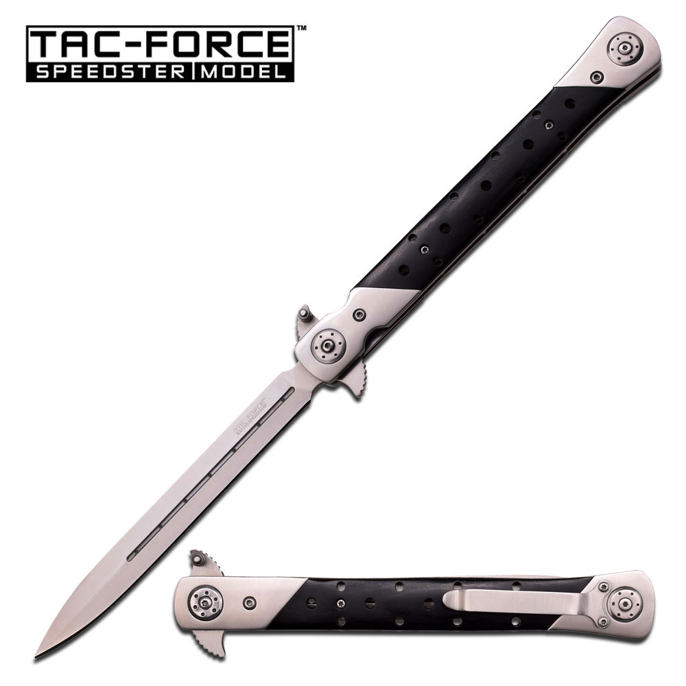 Tac-Force Giant 12.5in. Black Wood Spring-Assisted Stiletto Folding Knife