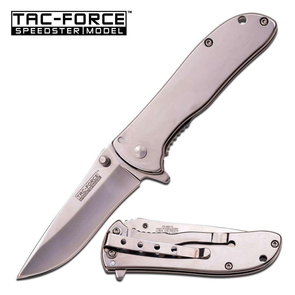 Tac-Force Silver Mirror-Finish Everyday Carry EDC Spring-Assist Folder Knife