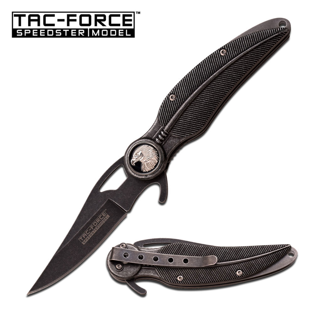 Spring Assist Folding Knife Tac Force Native Stonewash Indian Eagle Open Tf-904