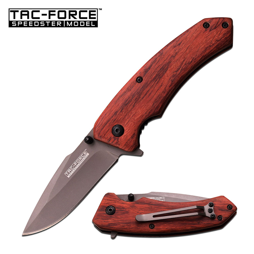 Spring-Assist Folding Pocket Knife Tac Force Wood Grey Blade Tactical EDC Tf-922