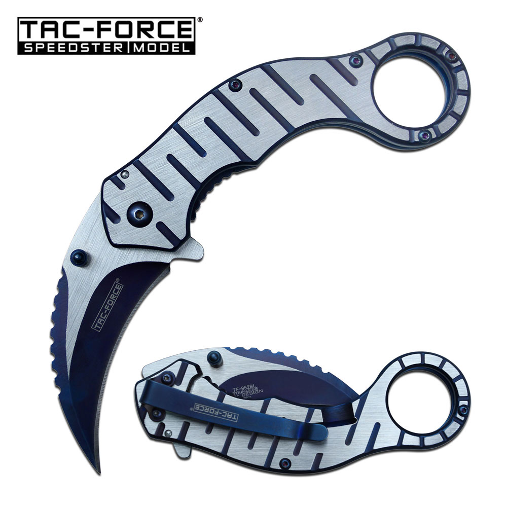 Spring-Assist Folding Knife Tac-Force 2.5in. Blade Blue Steel Combat Karambit