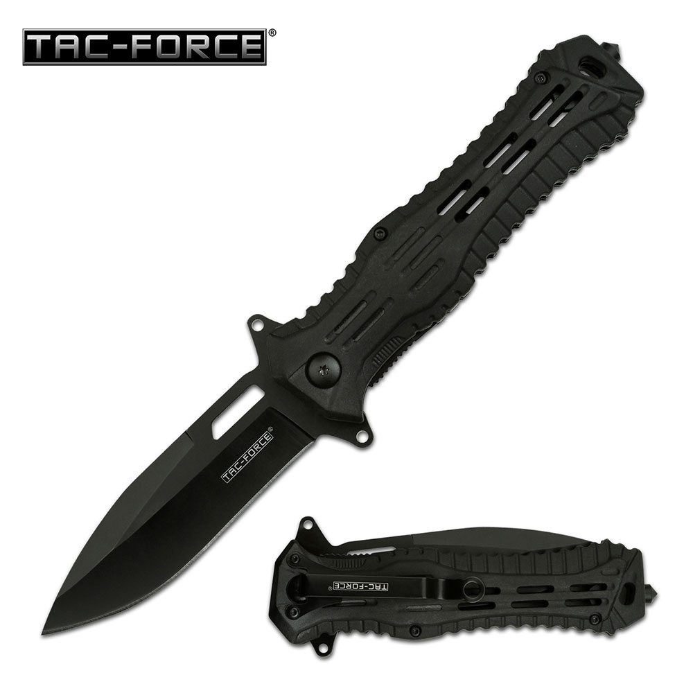 Spring-Assist Folding Knife Tac-Force 3.75in. Black Spear Point Blade Heavy Duty