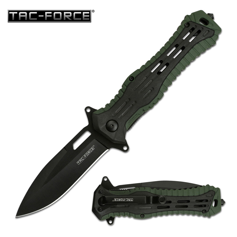 Spring-Assist Folding Knife Tac-Force 3.75in. Black Spear Point Blade Army Green