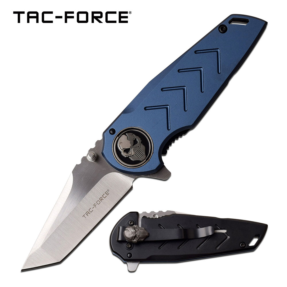 Folding Pocket Knife | Tac-Force Silver Tanto Blade Blue Skull Premium Tactical