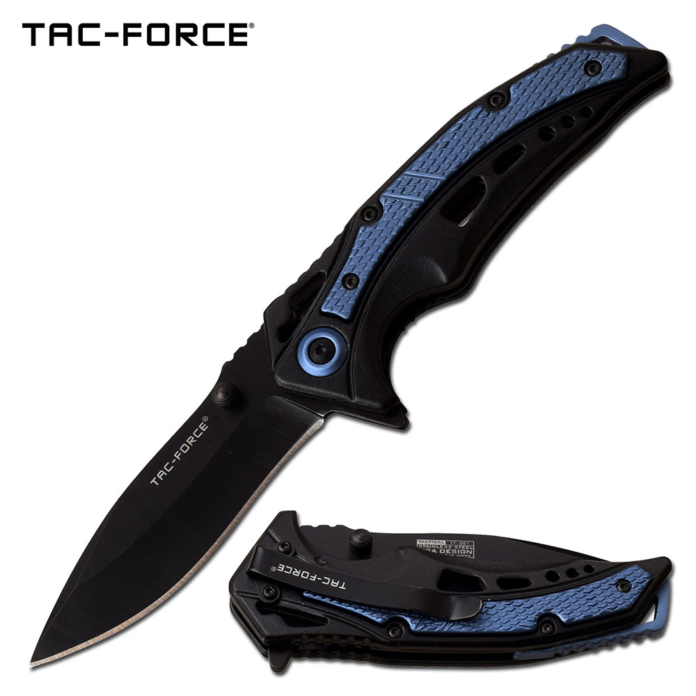 Spring-Assist Folding Knife Tac-Force 3.25in Black Blade Blue Tactical EDC 991Bl