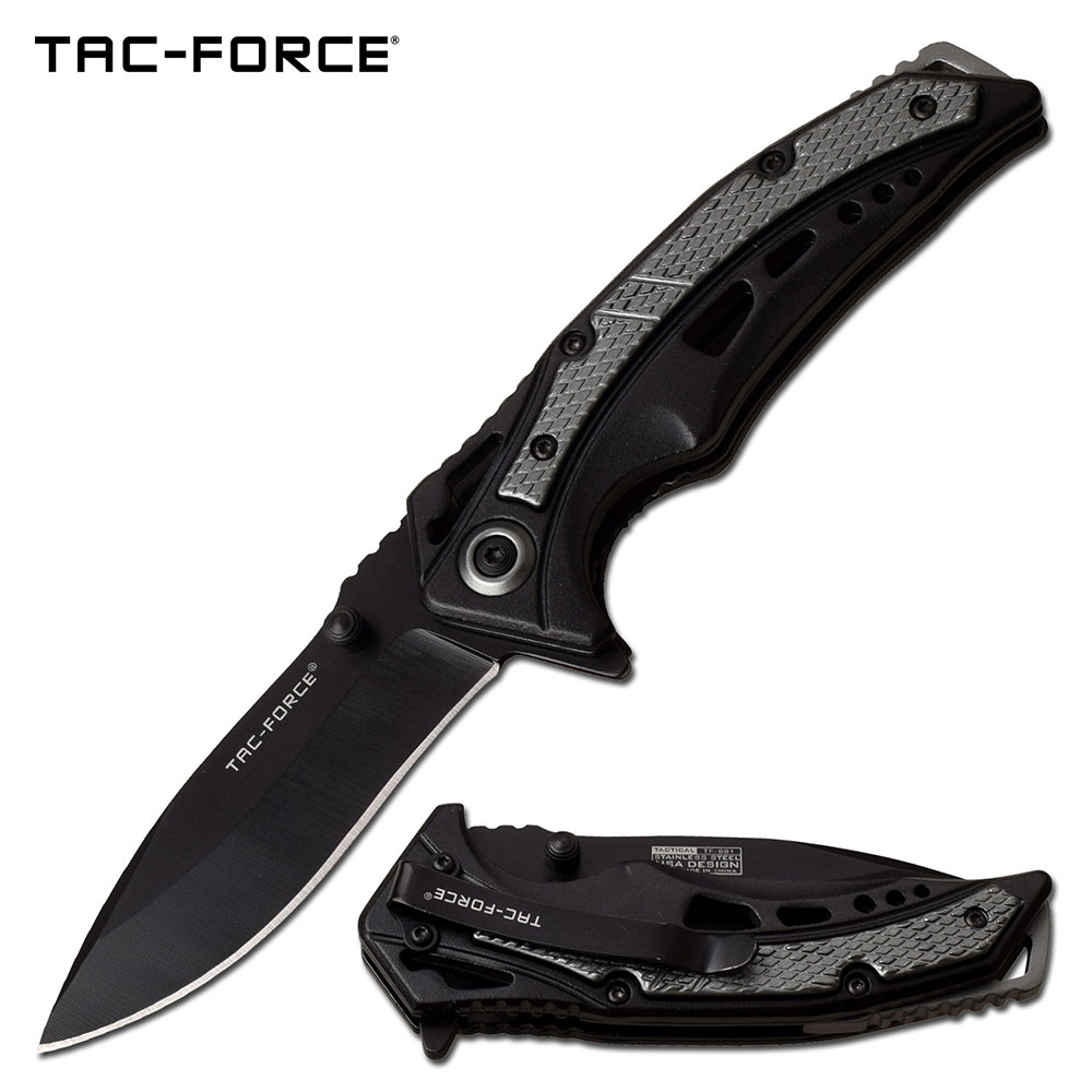 Spring-Assist Folding Knife Tac-Force 3.25in Black Blade Gray Tactical EDC 991Gy