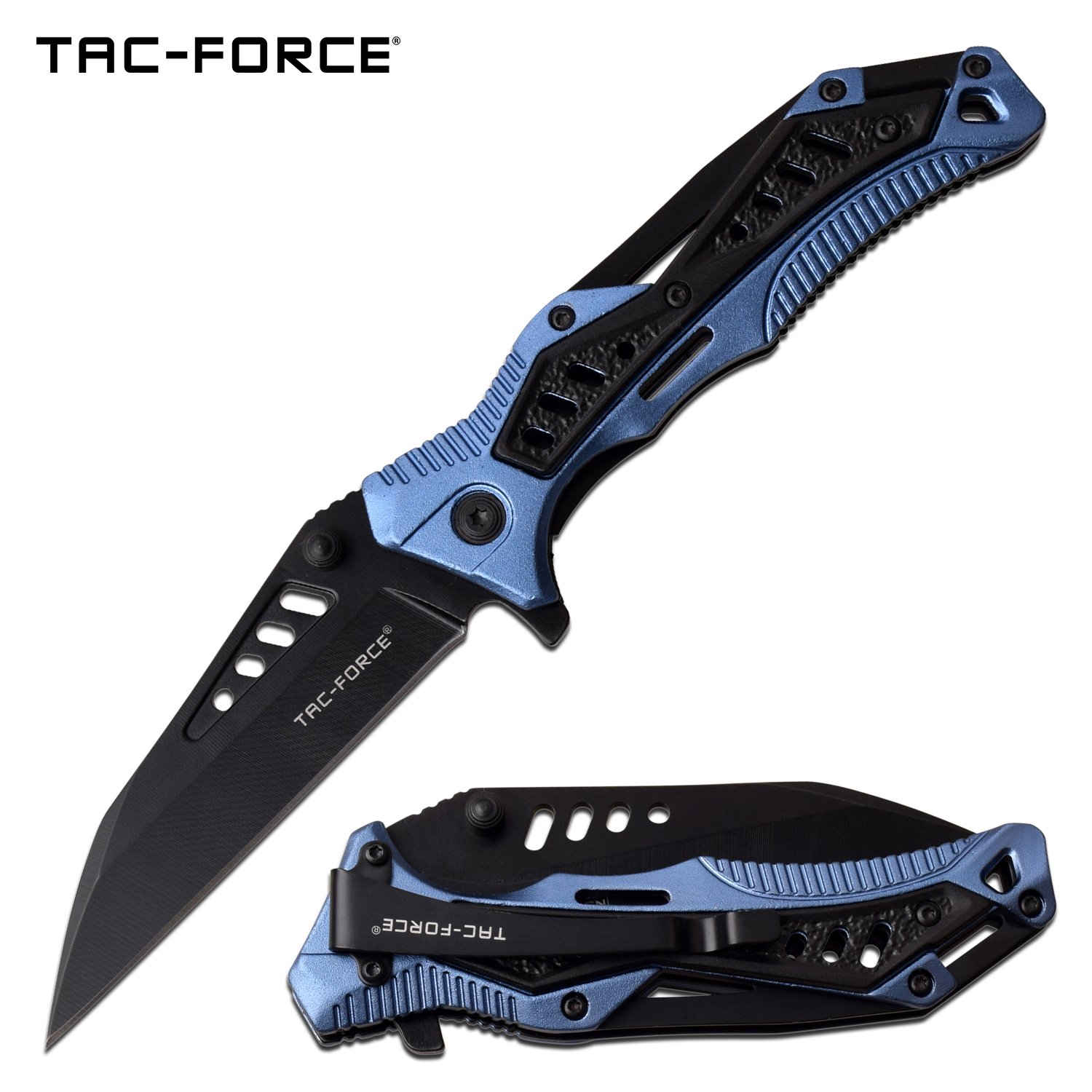 Spring-Assist Folding Knife Tac-Force Black Wharncliffe Blade EDC Tactical Blue
