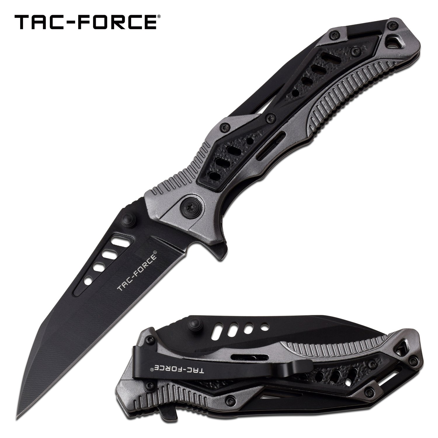 Spring-Assist Folding Knife Tac-Force Black Wharncliffe Blade EDC Tactical Gray