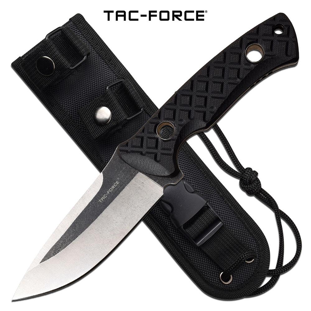 Tactical Combat Knife Tac-Force Fixed-Blade Full Tang Black G10 Handle + Sheath