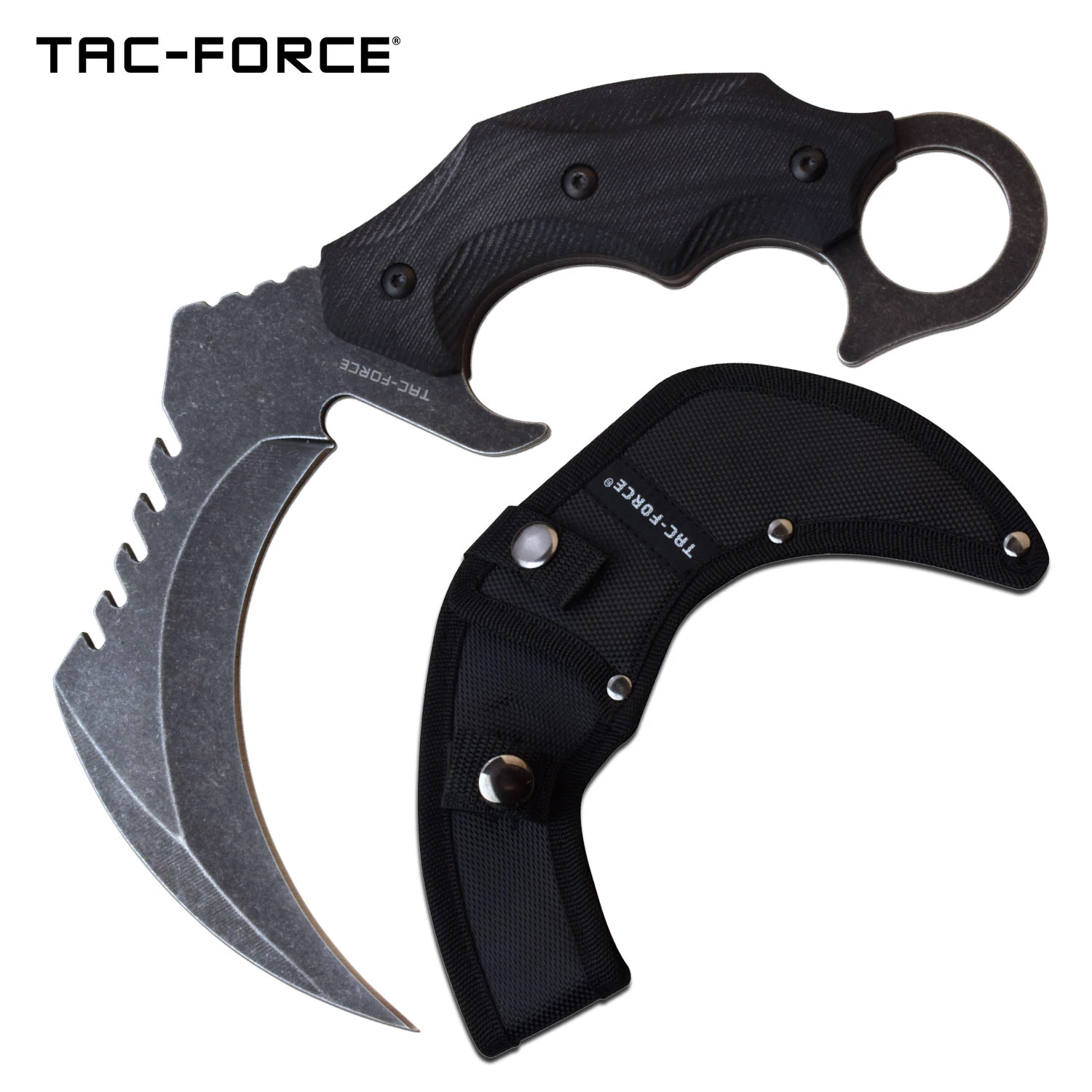 Tactical Knife Tac-Force Fixed-Blade Hawkbill Blade Karambit Black + Sheath