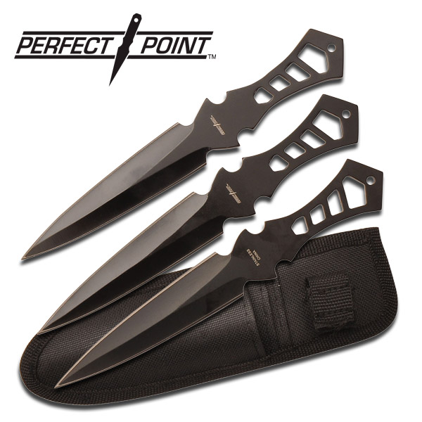 7.5in. Black 3mm Thick 3-Pc. Throwing Knife Set w/ Sheath