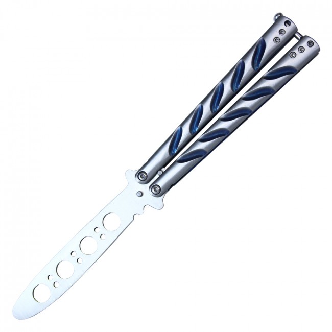 Practice Butterfly Knife 8.75in. Silver Blue Trainer Wbk1 - No Blade