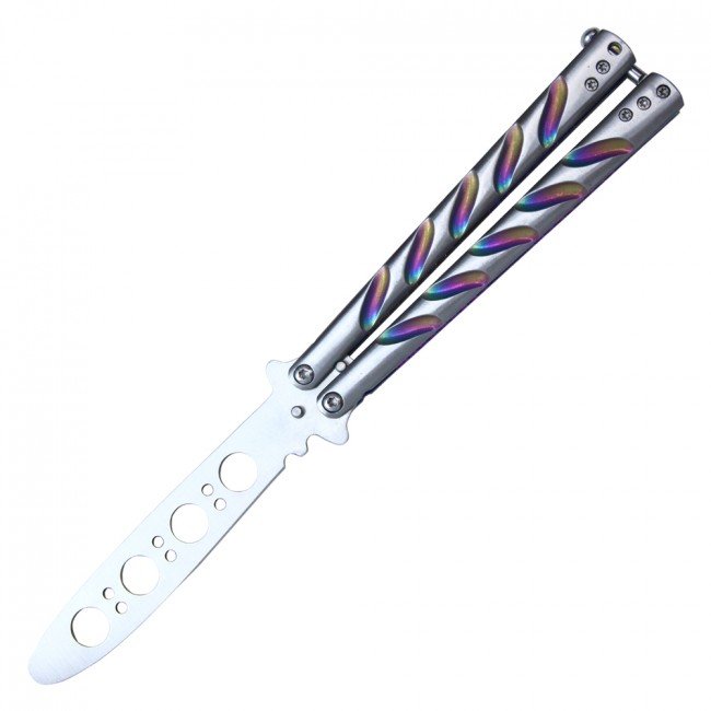 Practice Butterfly Knife 8.75in. Silver Rainbow Trainer Wbk1 - No Blade