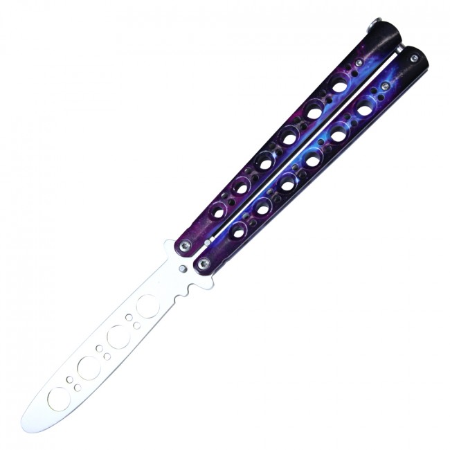 Practice Butterfly Knife 8.75in. Purple Galaxy Balisong Trainer Wbk2 - No Blade