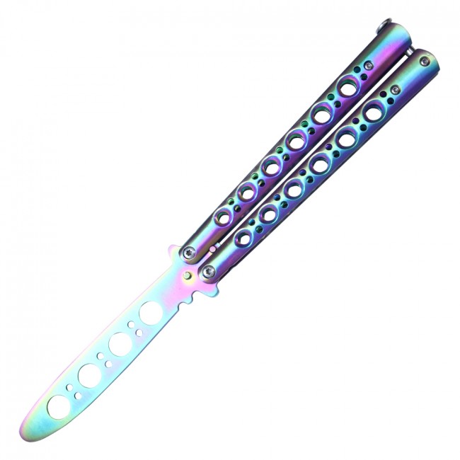 Practice Butterfly Knife 8.75in. Steel Rainbow Balisong Trainer Wbk2 - No Blade