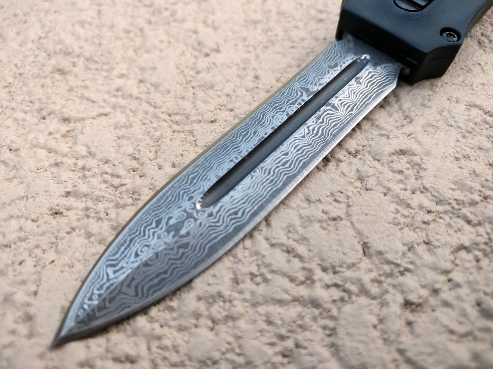 Out The Front Automatic Knife 9 4 Damascus Steel Double Edge Blade Otf Sd2