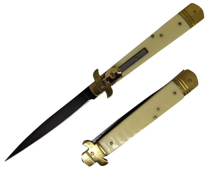 Switchblade Automatic Knife | Italian-Style Leveretto Black Stiletto Blade White