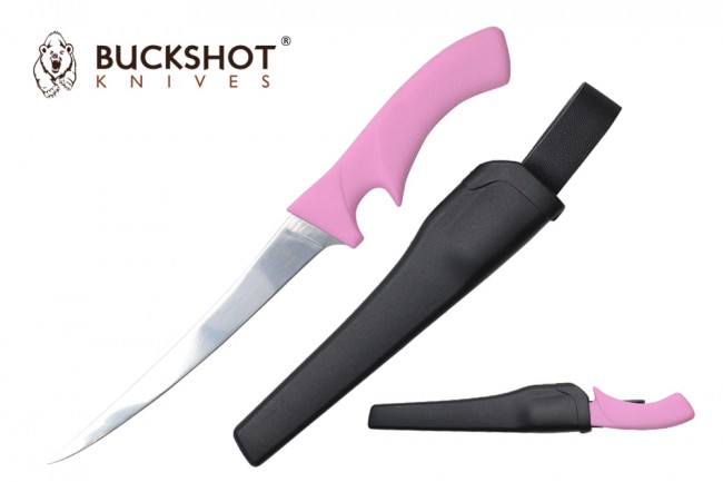 Fillet Knife Buckshot Fishing 6.75in. Silver Blade Fillet Knife Pink, Sheath