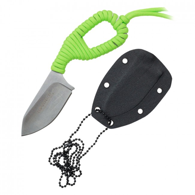 Neck Knife Wartech 2.75in. Silver Blade Tactical Survival Green Paracord