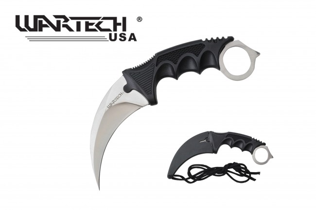 Fixed-Blade Karambit Neck Knife Wartech 2.5in. Silver Blade Black Slim Sheath