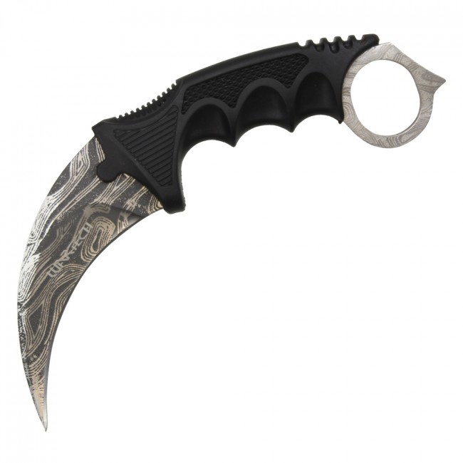 Fixed-Blade Neck Knife Wartech 2.5in. Damascus-Style Tactical Black Karambit
