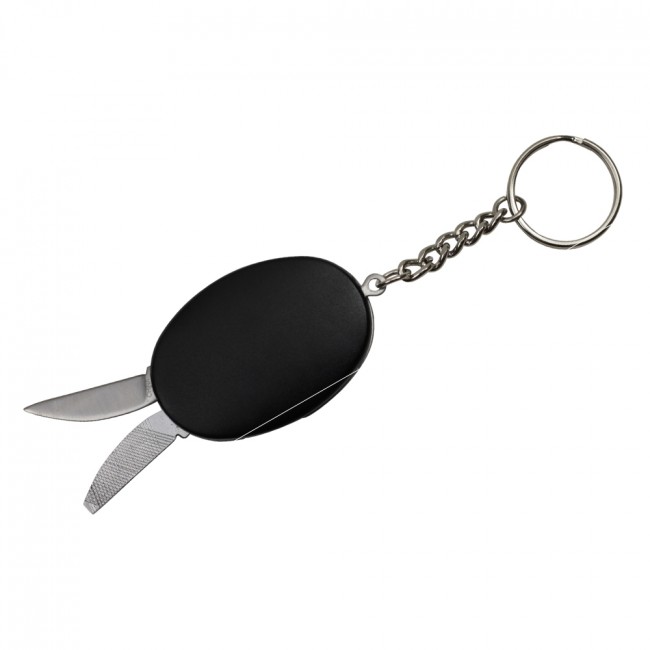 Mini Keychain Multi-Tool Knife Blade, File, Bottle Opener - Black