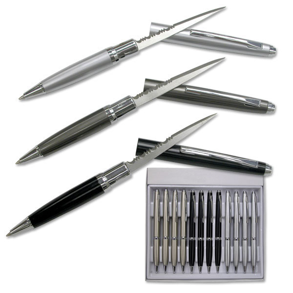 Pen Knife Set | 12 Pc. Serrated Stainless Blade - Black/Gray/Silver