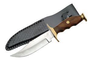 10.5in. Mountain Main Wood And Brass Handle Hunting Skinning Knife w/ Sheath