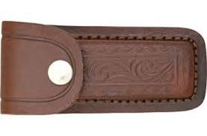 4in. Brown Genuine Leather Folding Knife Sheath