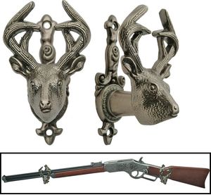 Sword Hanger Set | Pewter Gray Deer Hunter Knife Gun Sword Wall Display