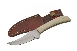 Hunting Knife Full Tang 7.5in Stainless Blade Skinner Bone Handle, Leather Sheath