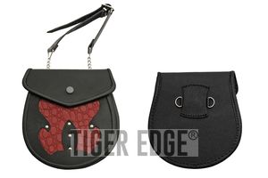 Medieval Belt Bag | Black Red Real Leather Day Sporran Pouch Purse