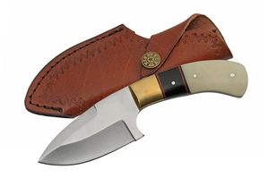 Hunting Knife White Bone Black Horn Full Tang Skinner Blade + Leather Sheath