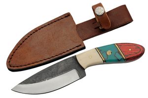 Hunting Knife 4.25in. Blade Full Tang Wood Resin Turquoise Handle + Sheath
