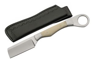 Straight Razor Rite Edge Fixed-Blade Full Tang White Bone Handle Leather Sheath