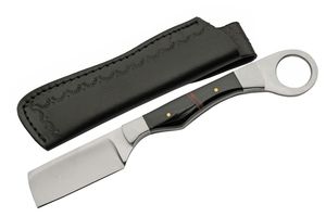 Straight Razor Rite Edge Fixed-Blade Full Tang Black Horn Handle Leather Sheath