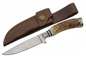 Hunting Knife Rite Edge Skinner 4.5In Blade Stag Horn Handle + Leather Sheath