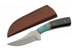 Hunting Knife Fixed-Blade Stainless Steel Full Tang Black/Turquoise + Sheath