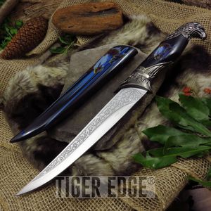 Fixed-Blade Bowie Knife American Eagle 11.25in. Black Blue Silver Blade Hunting