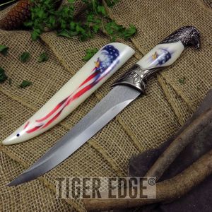 Fixed-Blade Bowie Knife American Eagle USA Flag Fantasy Silver Blade