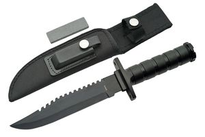 12in. Black Survival Knife w/ Sharpening Stone, Sheath, Survival Kit