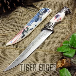 Fixed-Blade Decorative Knife American Flag USA Wolf Pack 13.5in. Display Bowie