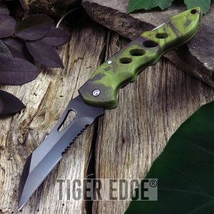 Folding Pocket Knife Black Blade Tactical Forest Green Lockback Serrated 210873