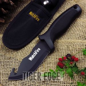 Watchfire 9in. Black Rubber Handle Full Tang Gut Hook Hunting Knife w/ Sheath